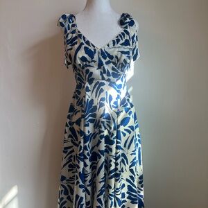 Alexis for Target Elegant Blue and White Leaf Print Midi Dress